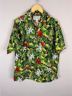 Key West Hand Print Fashions Mens Parrot Tropical Cotton Button Shirt 58 VTG